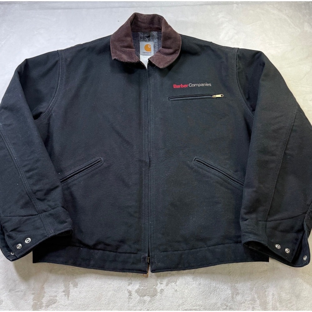 VTG Carhartt J01 Detroit Jacket Blanket Lined Black Corduroy Collar 44 Reg USA